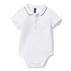 Janie and Jack White Polo Bodysuit Navy Trim Collar Size 3-6 Months New Baby Boy